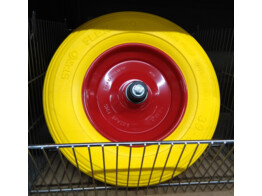 Kruiwagenwiel geel anti-leegloop 400/8 volledig met as op kogellagers